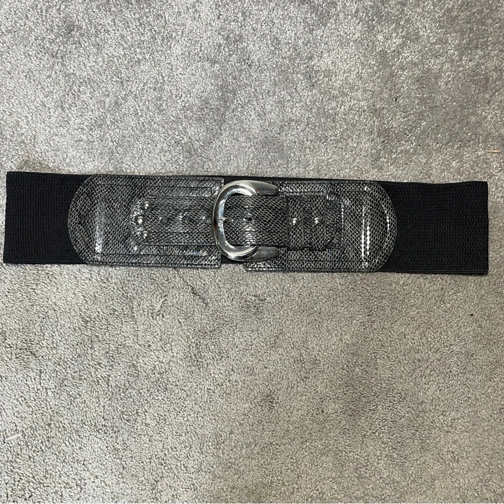 Black Faux Snake Skin‎ Wide Elastic Waist Belt size 1X